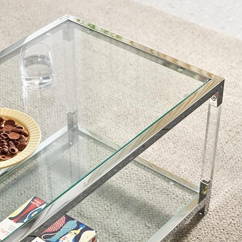 Miniatura 8 de AGV LIGHTING Mesa auxiliar BLEVIO 202205, mesa de centro de vidrio de doble capa para espacio vital, parte superior de vidrio ondulado transparente,