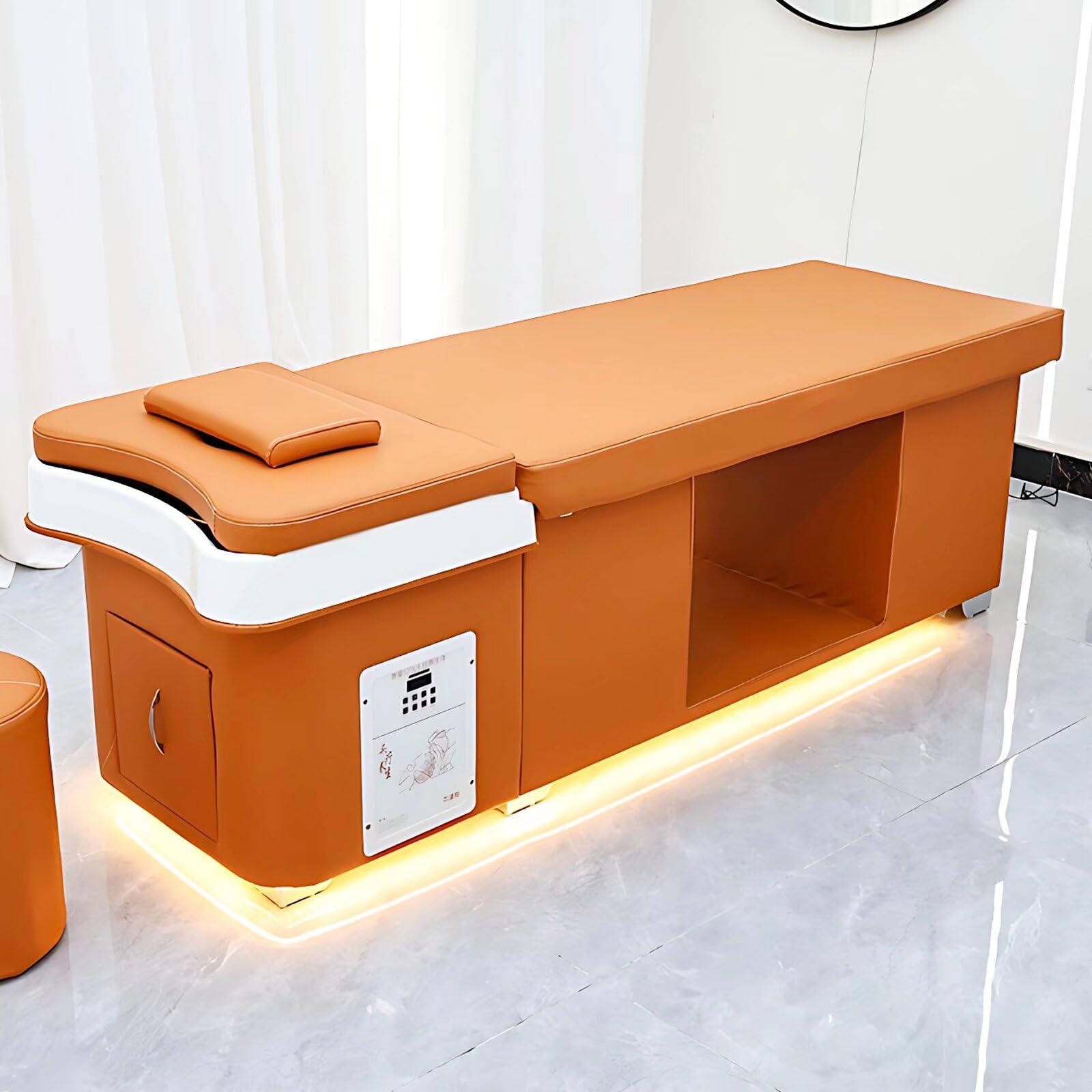 Shampoo Bed Massage Table with Water Cycle Fumigation Storage Orange Light Head Spa Facial Beauty Bed Minimalist Design
