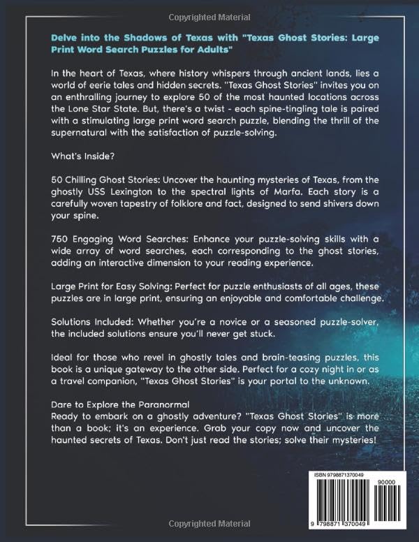 Texas Ghost Stories: Large Print Word Search Puzzles for Adults: Real Haunted Places, Paranormal Encounters, & Spooky Themed Word Searches (Regional ... Large Print Word Search Puzzles for Adults) - Image 2