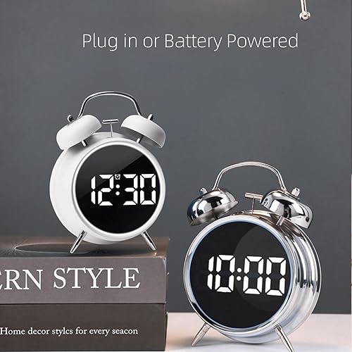 Miniatura 5 de Pequeño reloj despertador electrónico LED de doble campana, reloj despertador de metal ruidoso para dormir pesado, reloj despertador digital para