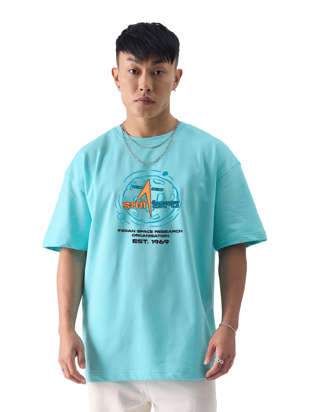 The Souled StoreOfficial : ISRO: Chandrayaan 3 Men and Boys Oversized Fit Half Sleeves Cotton Blue Color T-Shirt