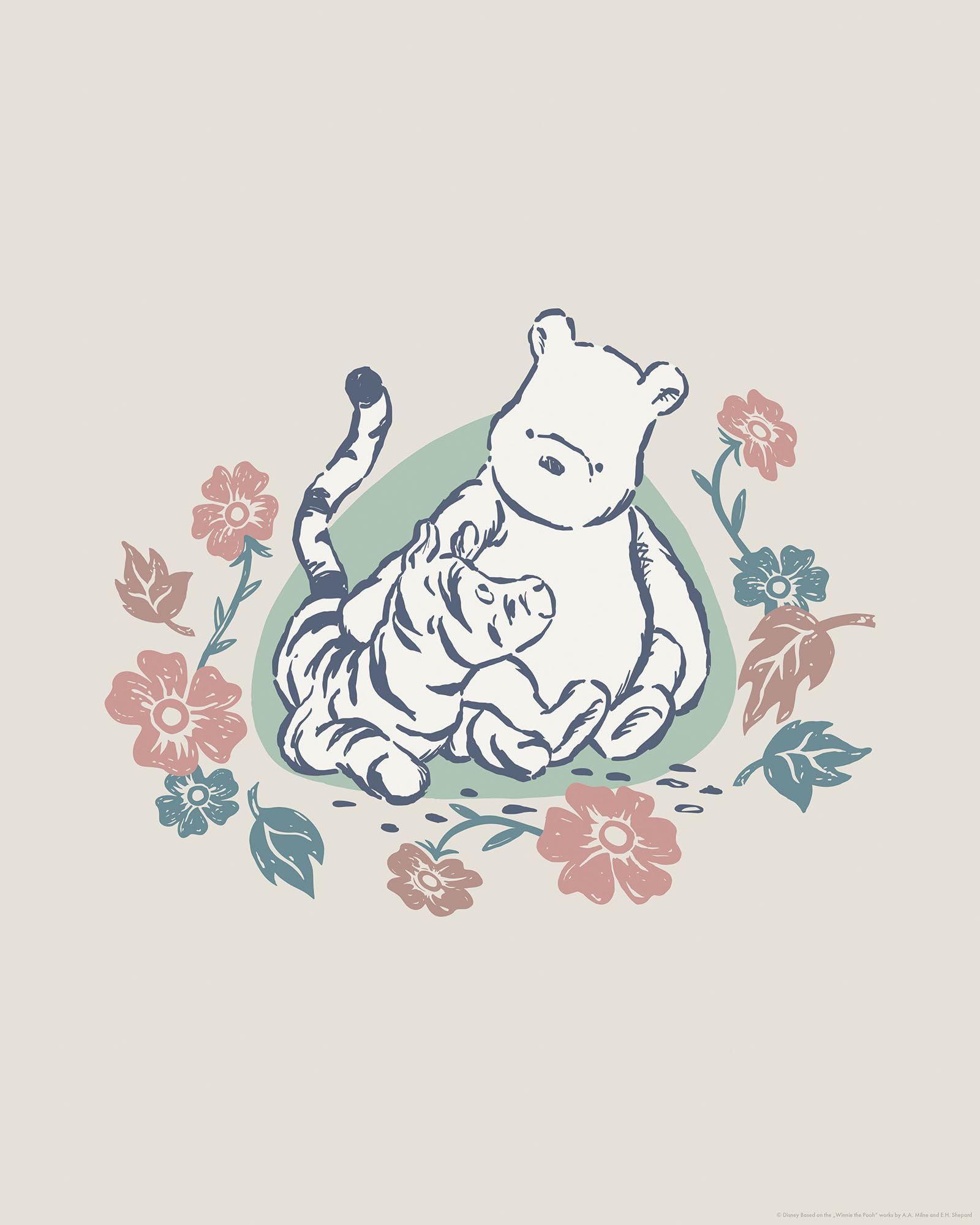 Komar Disney Winnie the Pooh Flowers and Friends Wall Picture Size 40 x 50 cm Children's Room Wall Decoration