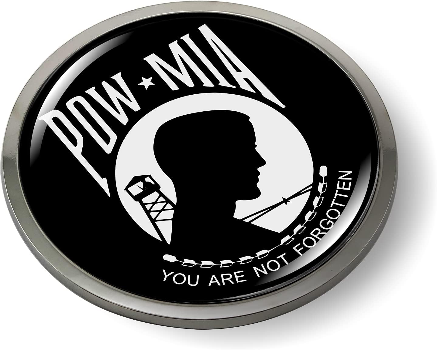 POW MIA Vietnam WAR 3D Domed CAR Emblem Badge Sticker Chrome Metal Round Bezel