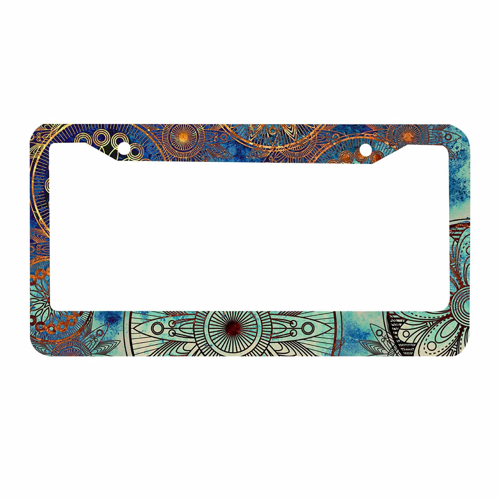 Nicokee Decorative License Plate Frame Art Grunge Stylized Damask Pattern with Circles Floral Ornament in Blue Car Tag Frame Aluminum Auto License Plate Holder for Men Women