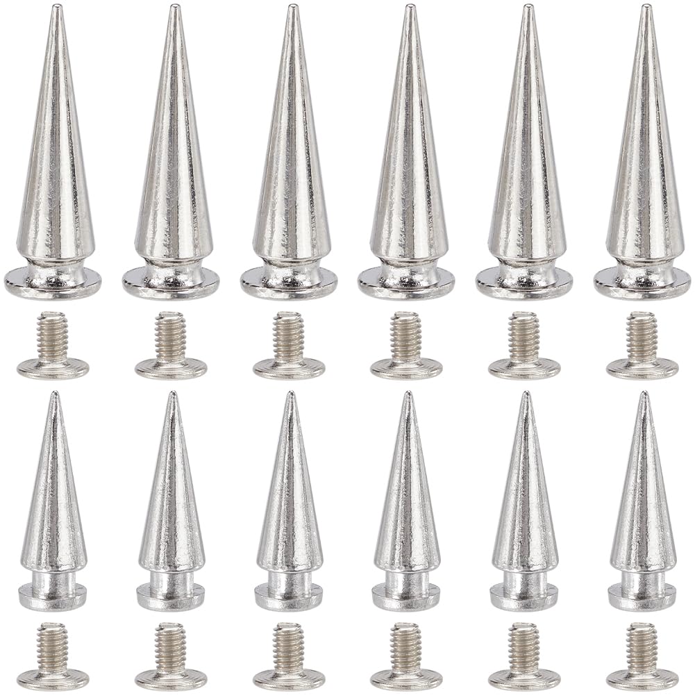 GORGECRAFT 30 Sets 2 Sizes 28mm 20mm Silver Leather Punk Rivets Metallic Cone Spike Studs Screwback Punk Rock Tree leathercraft Stud Screw on Cone Rivets for Leather Clothing Jackets Shoes