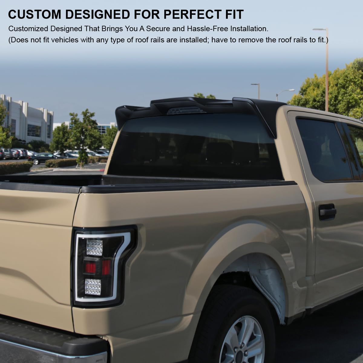 Spec-D Tuning Matte Black ABS Cab Roof Spoiler For 2015-2020 Ford F150 Models