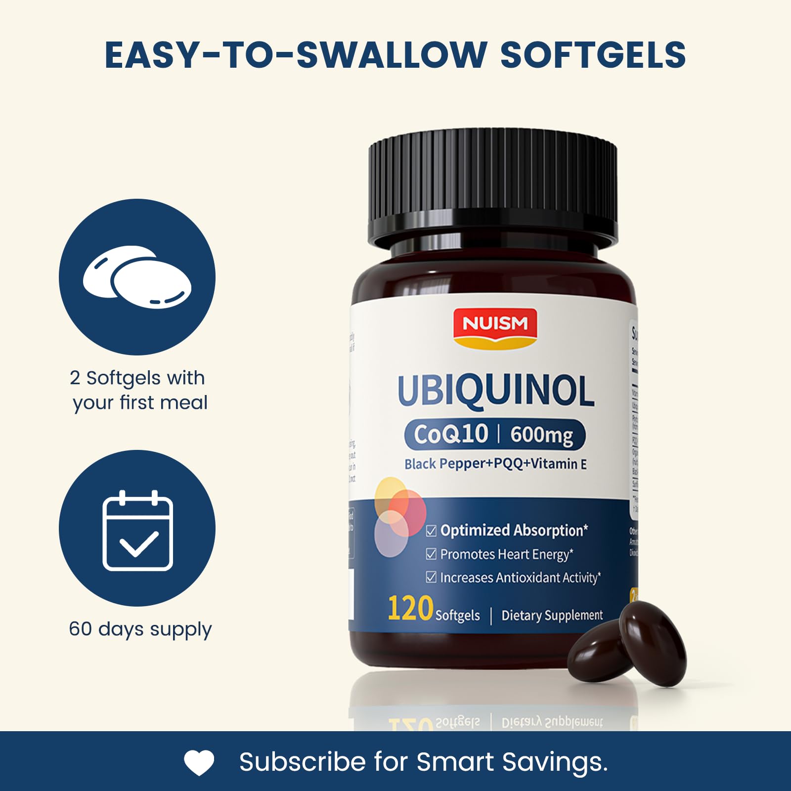 CoQ10 Ubiquinol 600mg Softgels, Coenzyme Co q 10 Supplement with Pqq Vitamins Black Pepper, Maximum Absorption Cq10 for Antioxidants, Vascular, Heart Health, Cellular Energy C0q-10 120 Count — Amazon image 9
