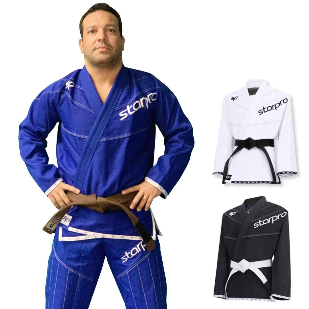 StarproBJJ GI - 350 Grams - Premium Cotton Blend - White Blue Black - Preshrunk Gi for Men Women for Martial Arts Training and Fight - A0 A1 A2 A3 A4 A5
