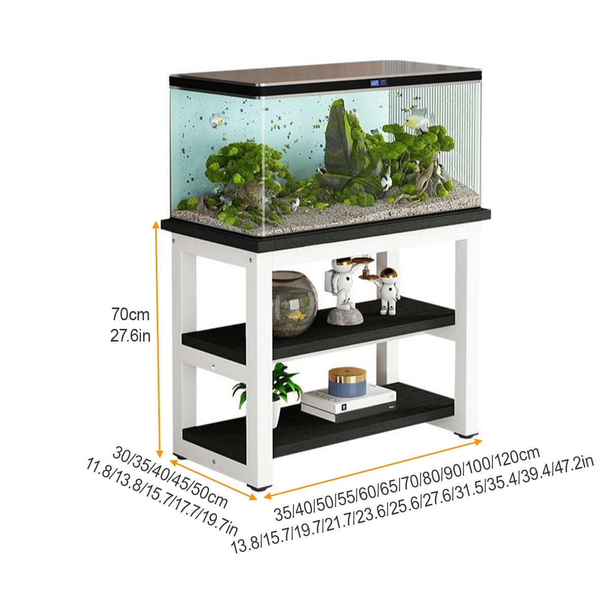 Fish Tank Rack - Supporto per acquario, 2 ripiani, lunghezza 35-120