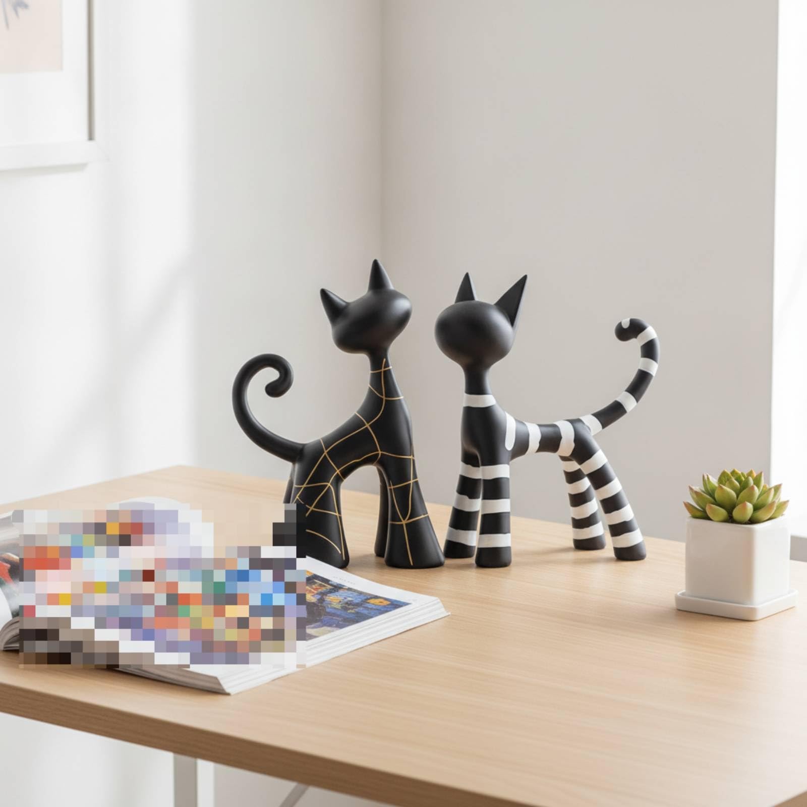 1 Par Escultura de Gatos Estatuas Decorativas Figuras Modernas en Resina Diseño Escultórico Forma Esbelta Superficie Mate Adecuado para Estanterías Bufetes Recibidores Sala de Estar