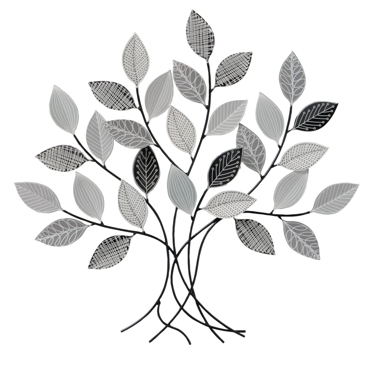 WHW Whole House Worlds Tree of Life, Wall Art Sculpture, Black, White and Grey Leaves, Black Branches, Artisan Crafted, Powder Coated Iron, 21.75 x 21.75 Inches