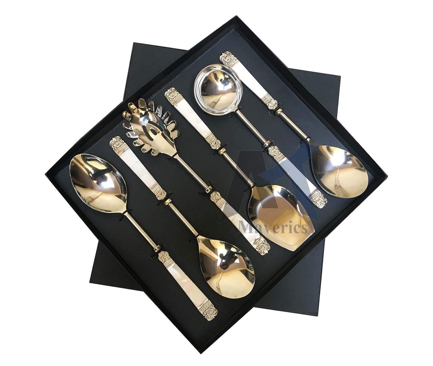 Maverics Designer Stainless Steel Serving Spoon Set of 6 | Premium Multipurpose Serving Spoons for Home & Kitchen | Durable, Rust-Resistant | Ideal for Gifting