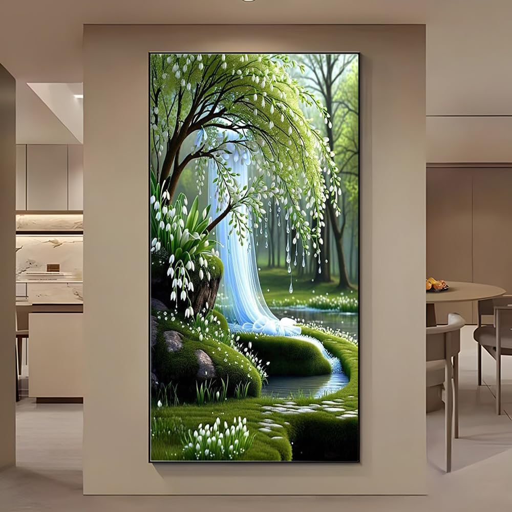 UUDEZO Obraz na płótnie z motywem wodospadu, dekoracja ścienna, idealny do nowoczesnego salonu (75 x 150 cm, czarna rama)