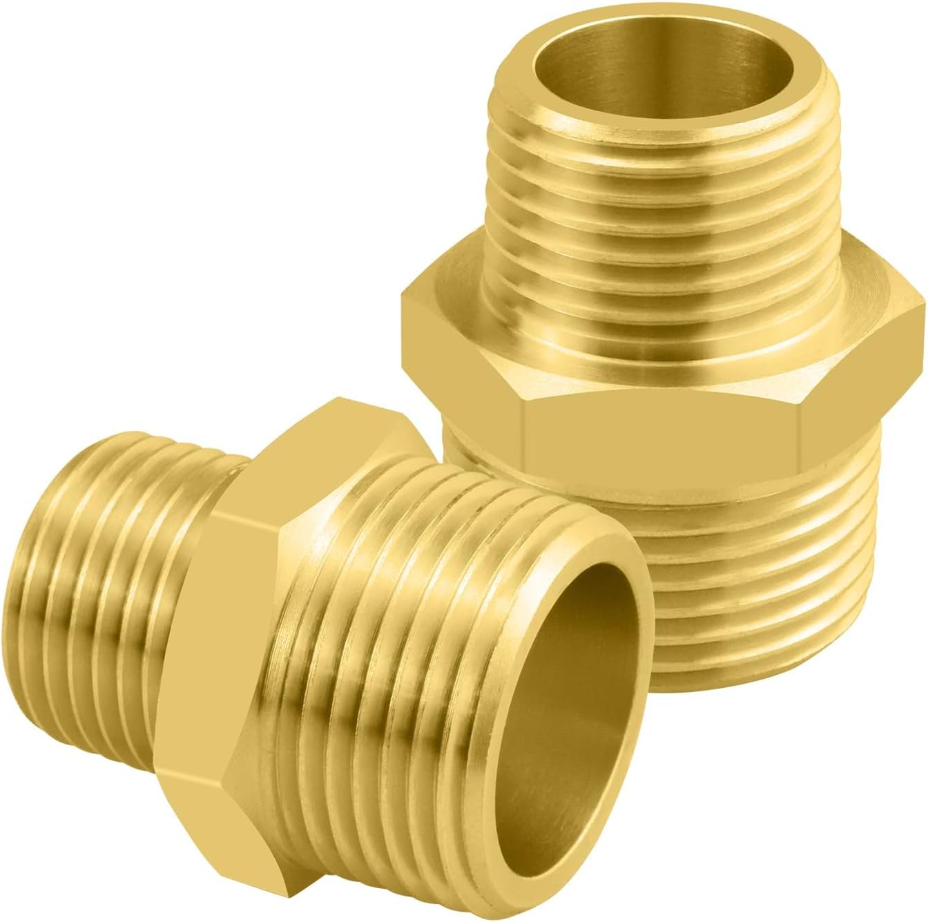 SDTC Tech 2-Pack Brass Pipe Fitting 3/4-Inch NPT Male Thread to 1/2-Inch NPT Male Thread Reducer Adapter Straight Hex Connectors