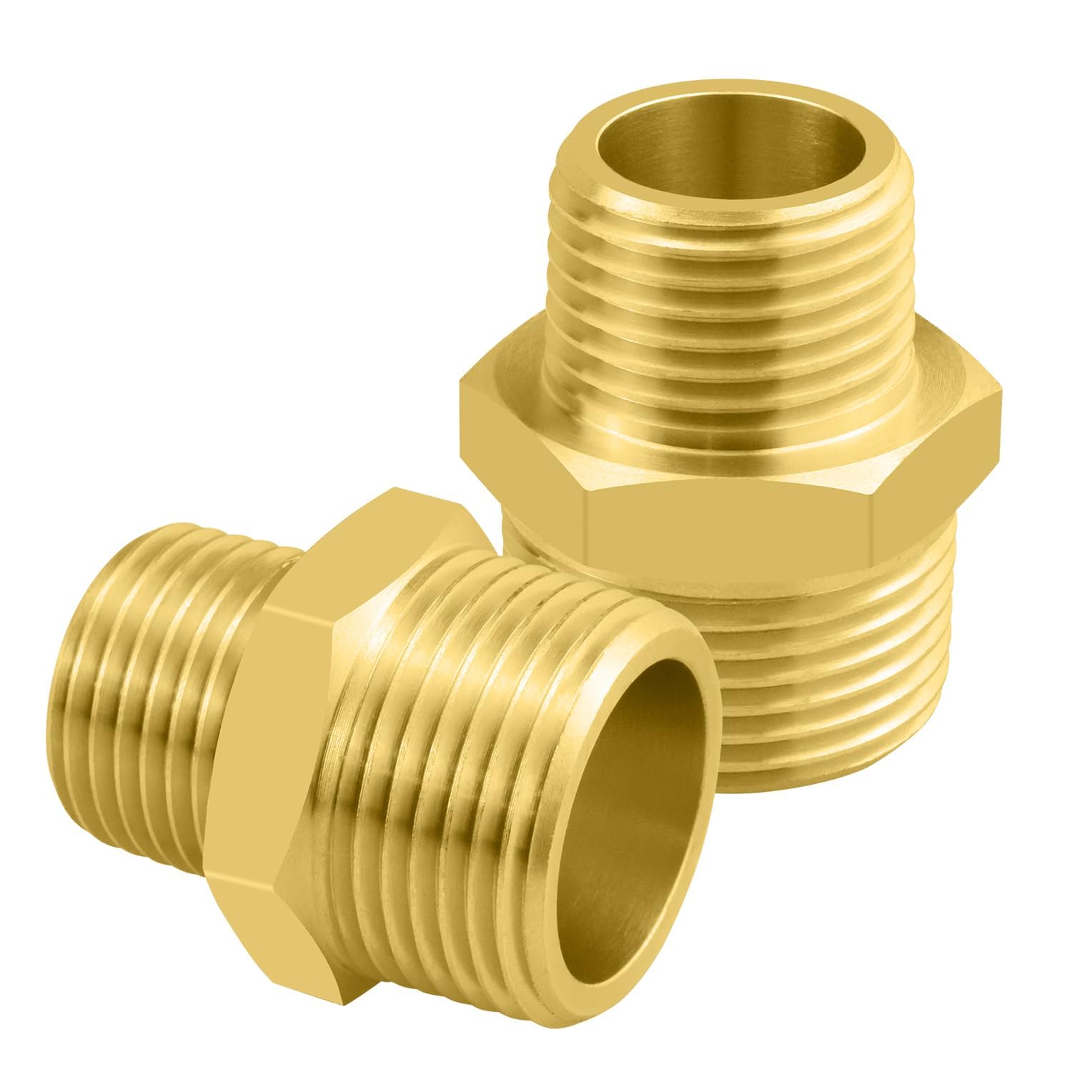 SDTC Tech 2-Pack Brass Pipe Fitting 3/4-Inch NPT Male Thread to 1/2-Inch NPT Male Thread Reducer Adapter Straight Hex Connectors