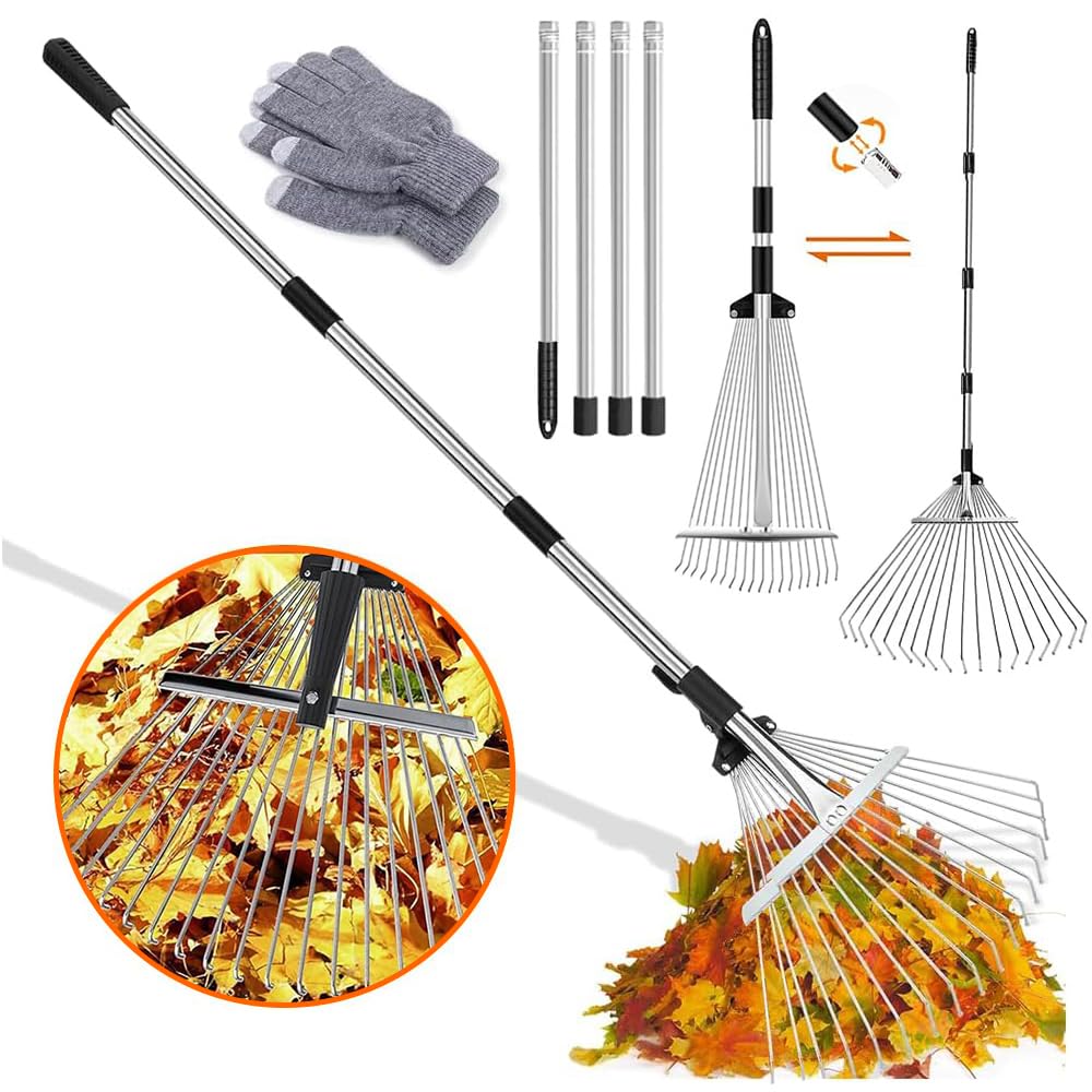 Rastrello Scopa Per Foglie 15 Denti Regolabili - Foto 12