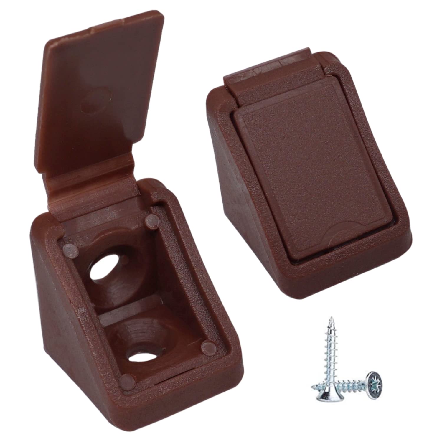 (Pack of 20 pcs) Brown Shelf Brackets 20 x 20 mm, Furniture Corner Joints, 90 Degree Plastic Corner Brace Joint, Right Angle, Screws Included (20, Brown)