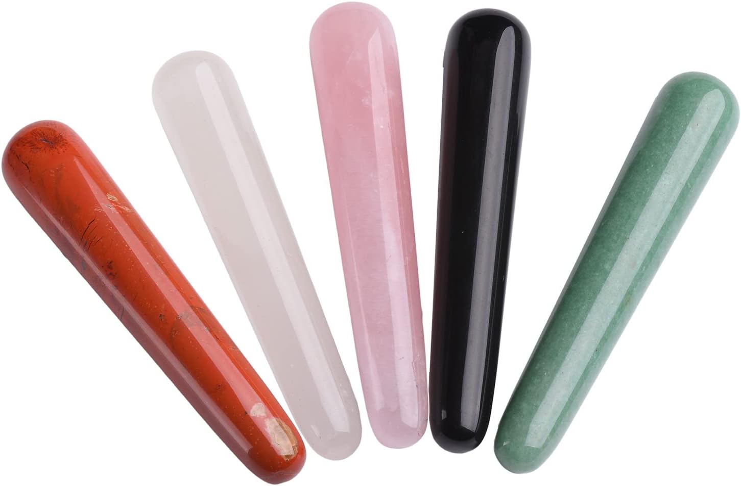 JIC Gem 5 Pcs Mix Natural Crystal Gua Sha Scraping Massage Tool Massage Wand for Face Acupuncture Therapy Stick Point Treatment Reiki Healing