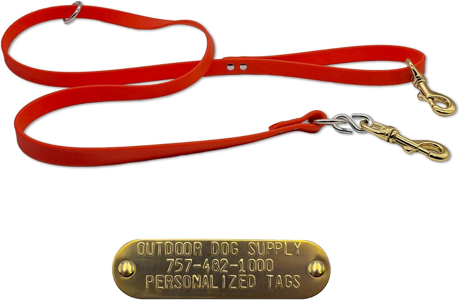 5 Ft Personalized Dog Leash with Custom 3/4” Brass Nameplate – Waterproof, Odor-Resistant Synthetic Leather, Heavy-Duty Hardware, Comfortable Grip, USA-Made (Aqua)