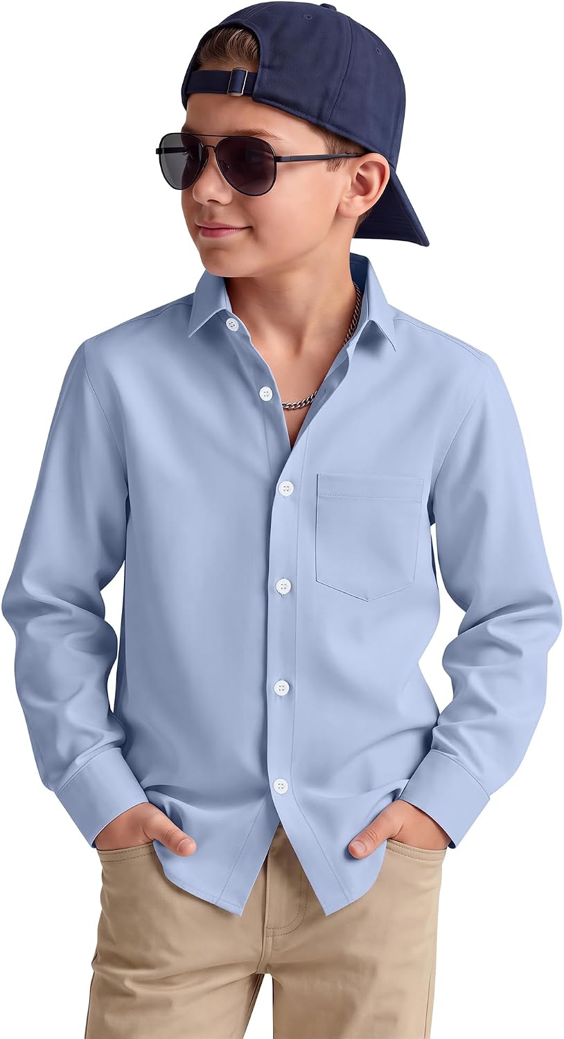 Boy Long Sleeve Dress Shirt Button Down Top