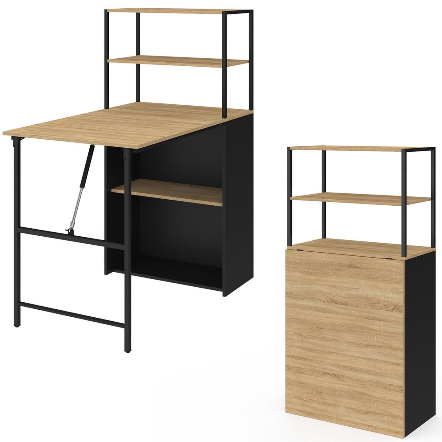 IDMarket – Escritorio de biblioteca plegable Ray bandeja plegable madera de haya y negro