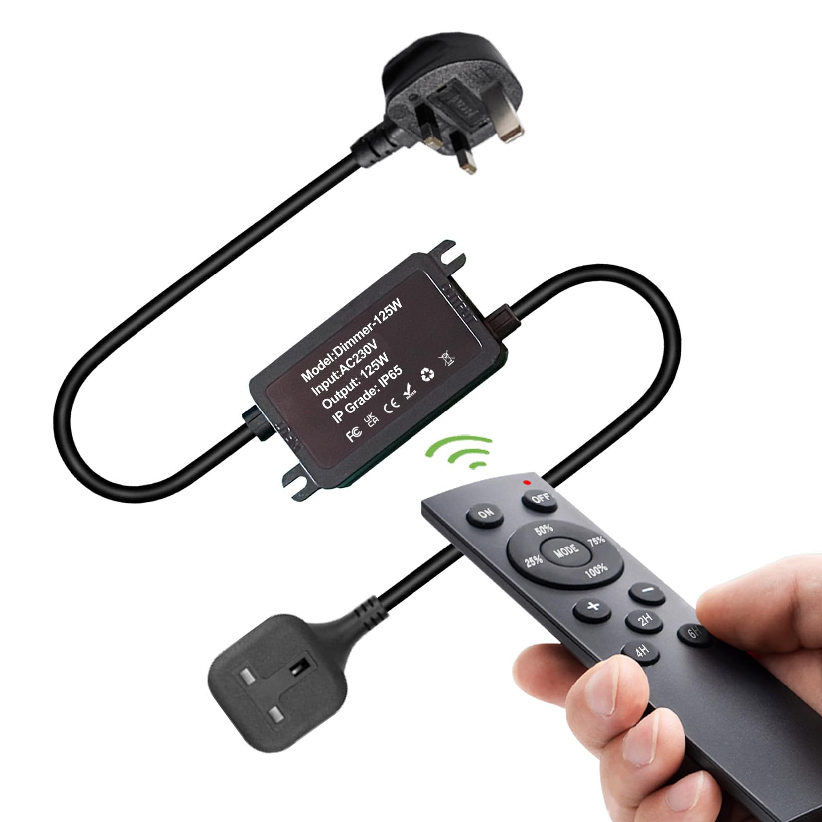 Skeerei 230V IP65 Dimmer for Outdoor Festoon Lights, Dimming&Timming& 3 Light Modes, RF Remote Control+125W Dimmable Controller for 230V LED Garden Lights String Fairy Lights with UK Plug โ image 1