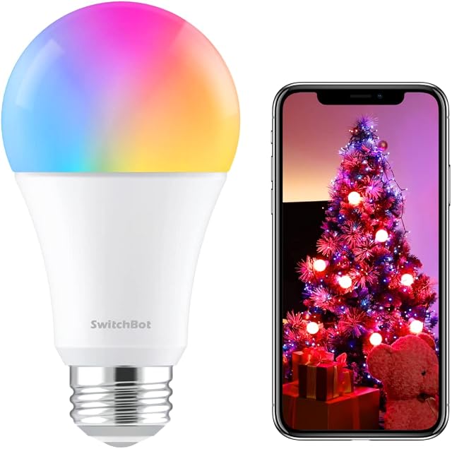 SwitchBot Smart LED Colour Bulb, E27 Colour Changing WiFi Bulb Works with Alexa, Google Home, RGB Cold Warm 10W 800lms, 2.4GHz Only, No Hub Required