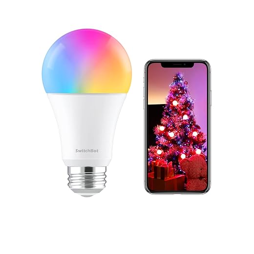 SwitchBot Ampoule LED Intelligente - Ampoule WiFi et Bluetooth Variable et Changement de Couleur, Fonctionne avec Alexa et Google Home, Blanc Chaud Multicolore RGBCW, E27