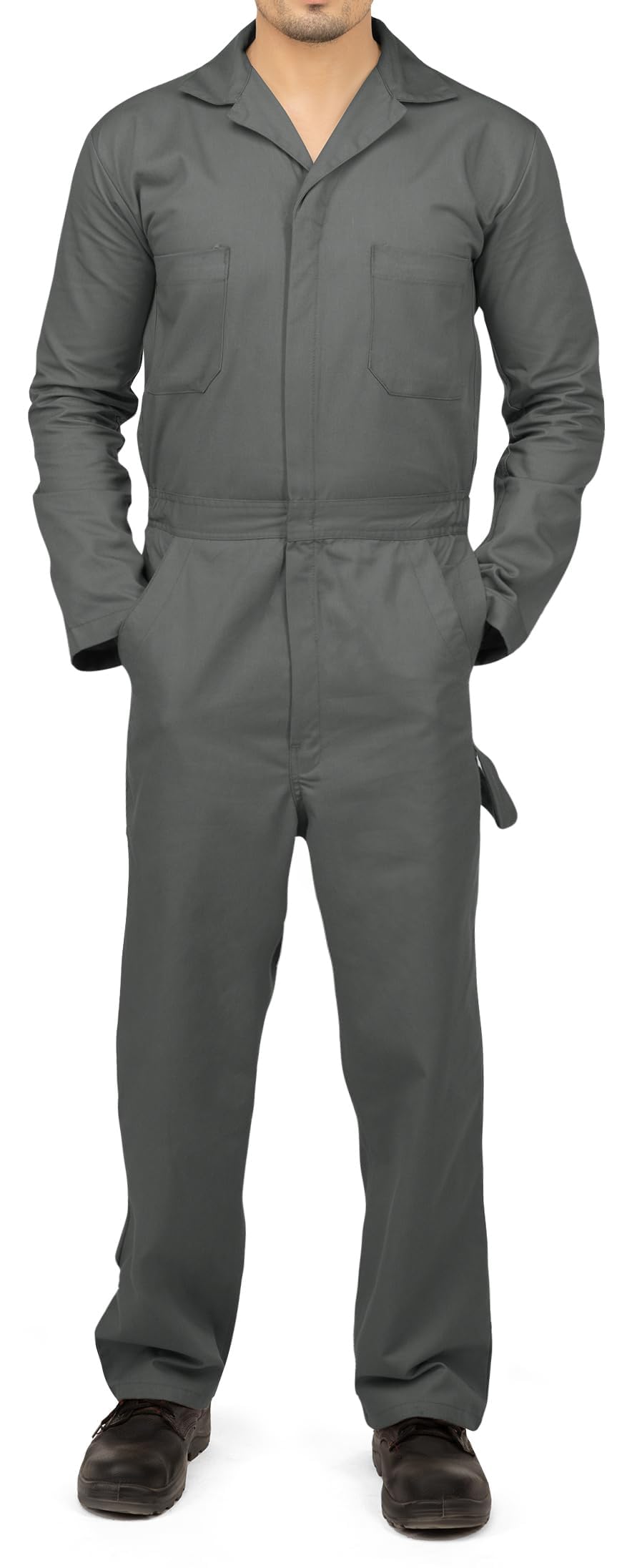 NY Threads Men’s Twill Long Sleeve Coverall Utility Work Wear, Large, Grey