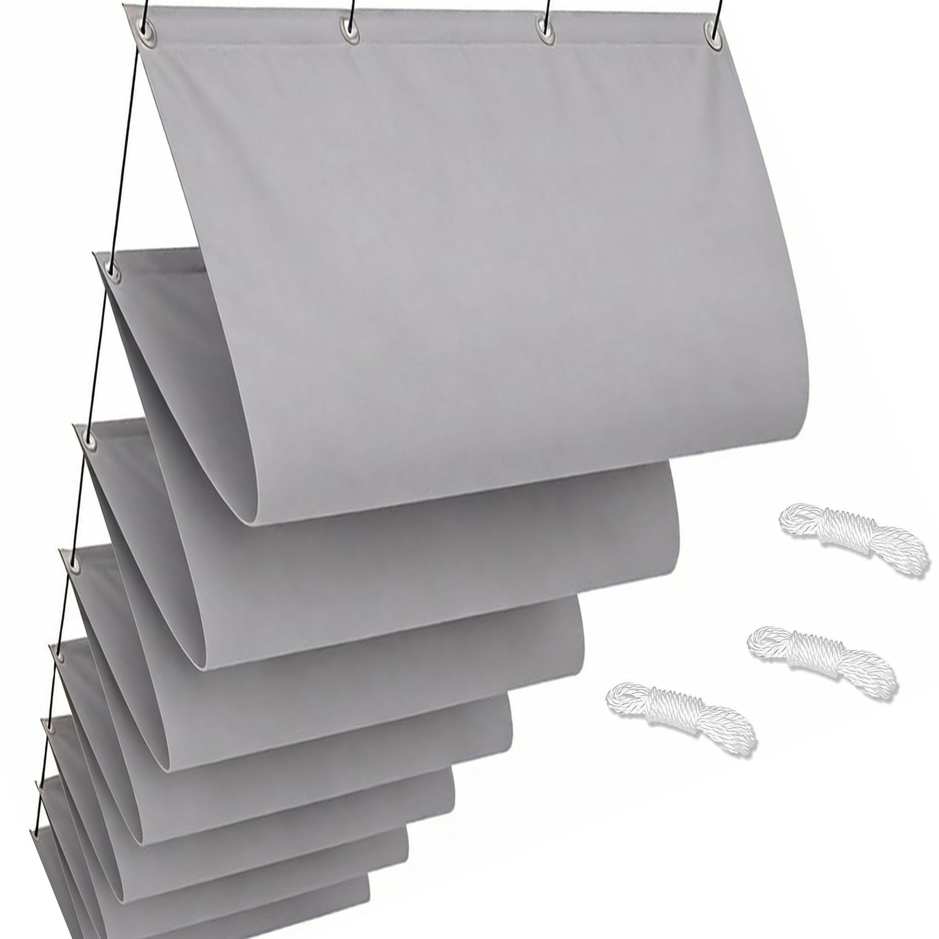 Rozsuwany Przeciwsłoneczny Typu Fala 190 x 350 cm Prostokątny, Wodoodporny Markiza Przeciwsłoneczna Poliester Z Oczkami Zestawie Darmowa Linka Do Ogrodu, Na Trawnik, Jasny szary