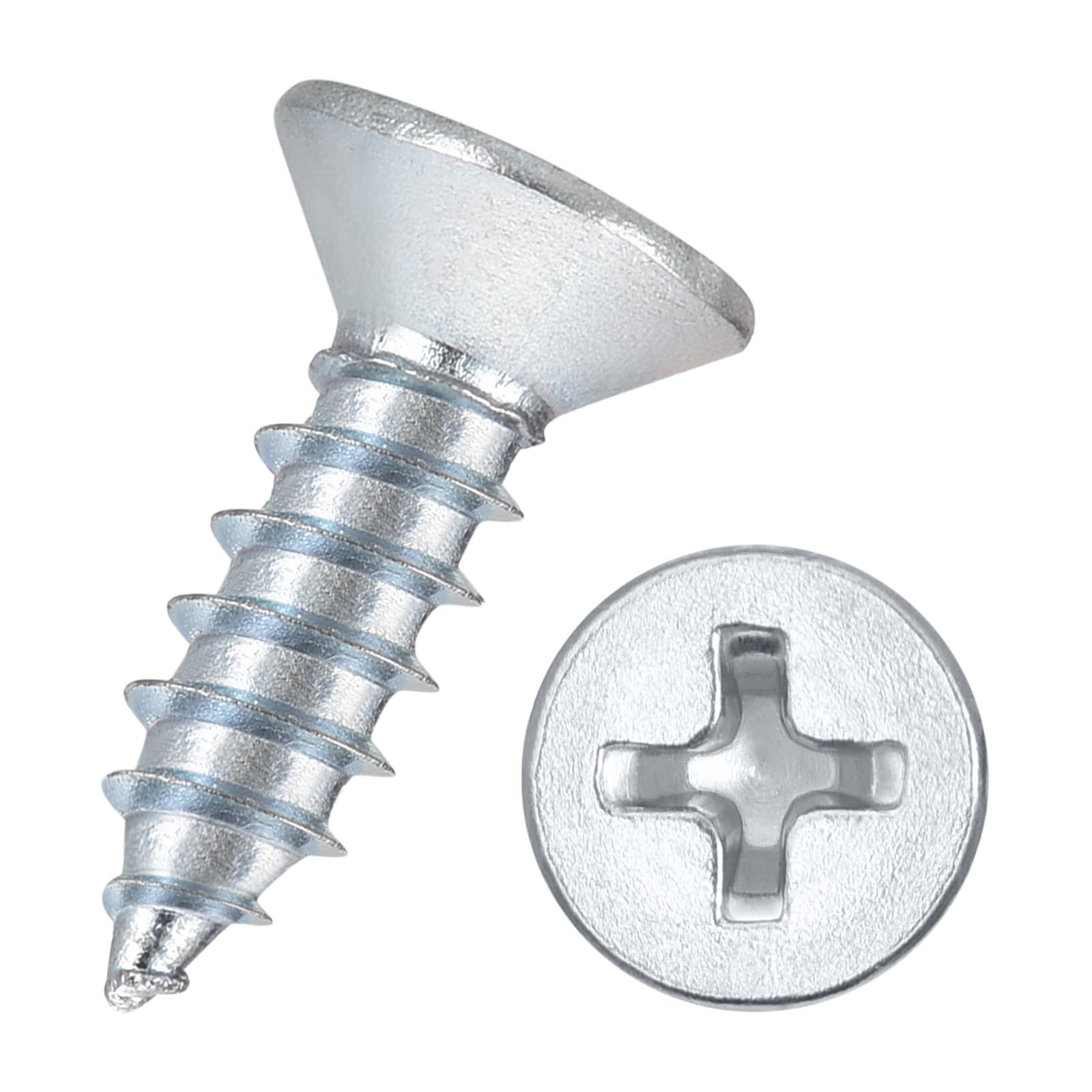 Kozelo 100pcs Phillips Flat Head Wood Screws - [#10x5/8"] Carbon Steel Countersunk Self Tapping Screws for Furniture Assembly, Interior Trim, Outdoor Construction, Bluish-white — image 1