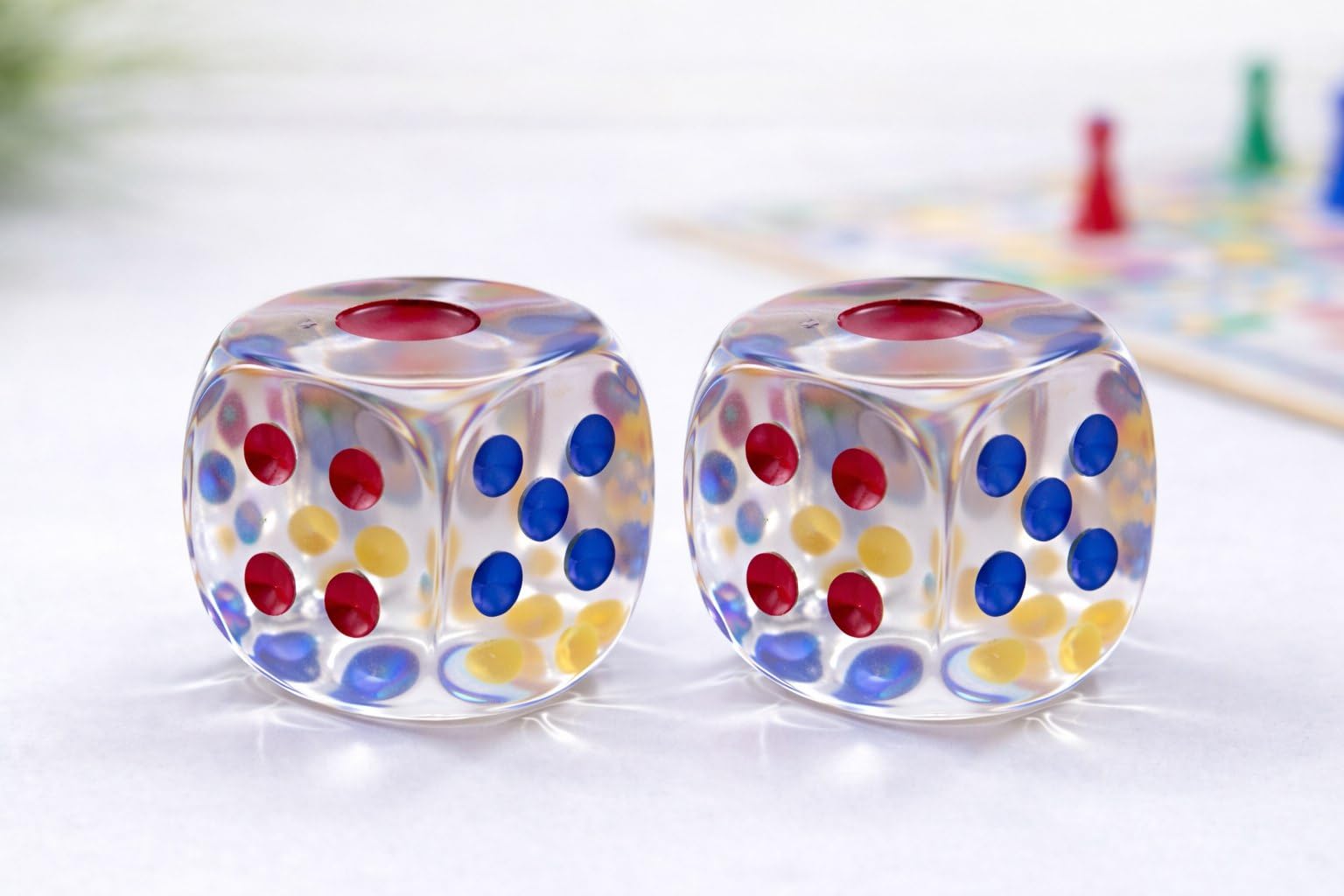 VOLDOT Jumbo Transparent Dice (Pack of 2) with Colored Dots, 6-Sided Big Dice Cube for Board Games, Farkle, Ludo, Snake & Ladders, Monopoly, Party & Casino Games