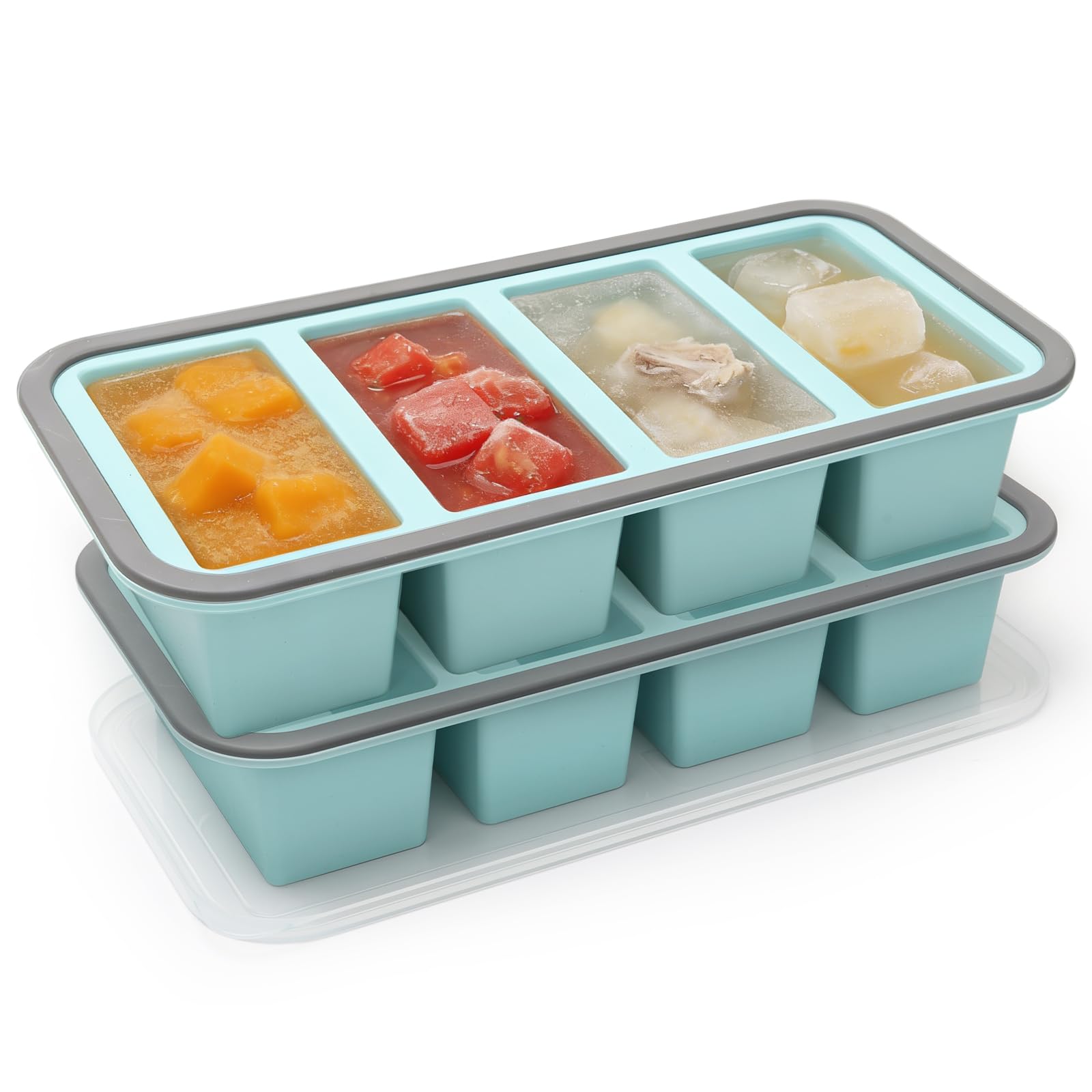 Fsaiyij Blue 2 Pack Silicone Freezer Moulds, Soup Freezer Containers With Lids