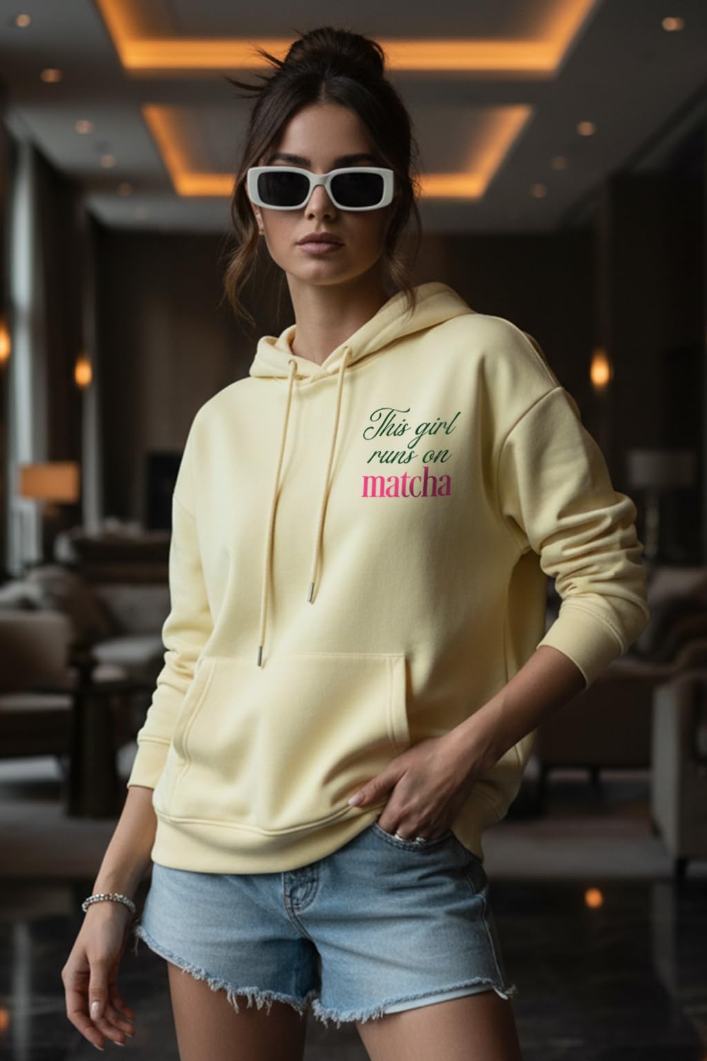 JUNEBERRY Poliestrowa bawełna krój oversize opadające ramię bluza z kapturem z długim rękawem z nadrukiem graficznym damska bluza z kapturem (kolor: Marshmellow, różowy, czarny i czerwony)