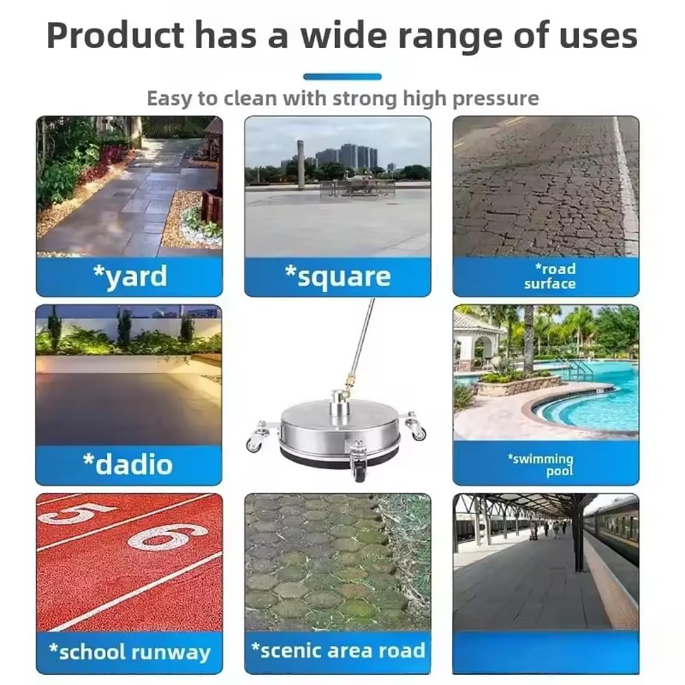 Limpia Superficies de para Hidrolimpiadora: 4 Ruedas, Doble Boquilla, 360° Giratorio | 4000 PSI | Conexión Rápida 1/4" | Acero Inoxidable para Terrazas, Entradas y Suelos (13 Pulgadas)