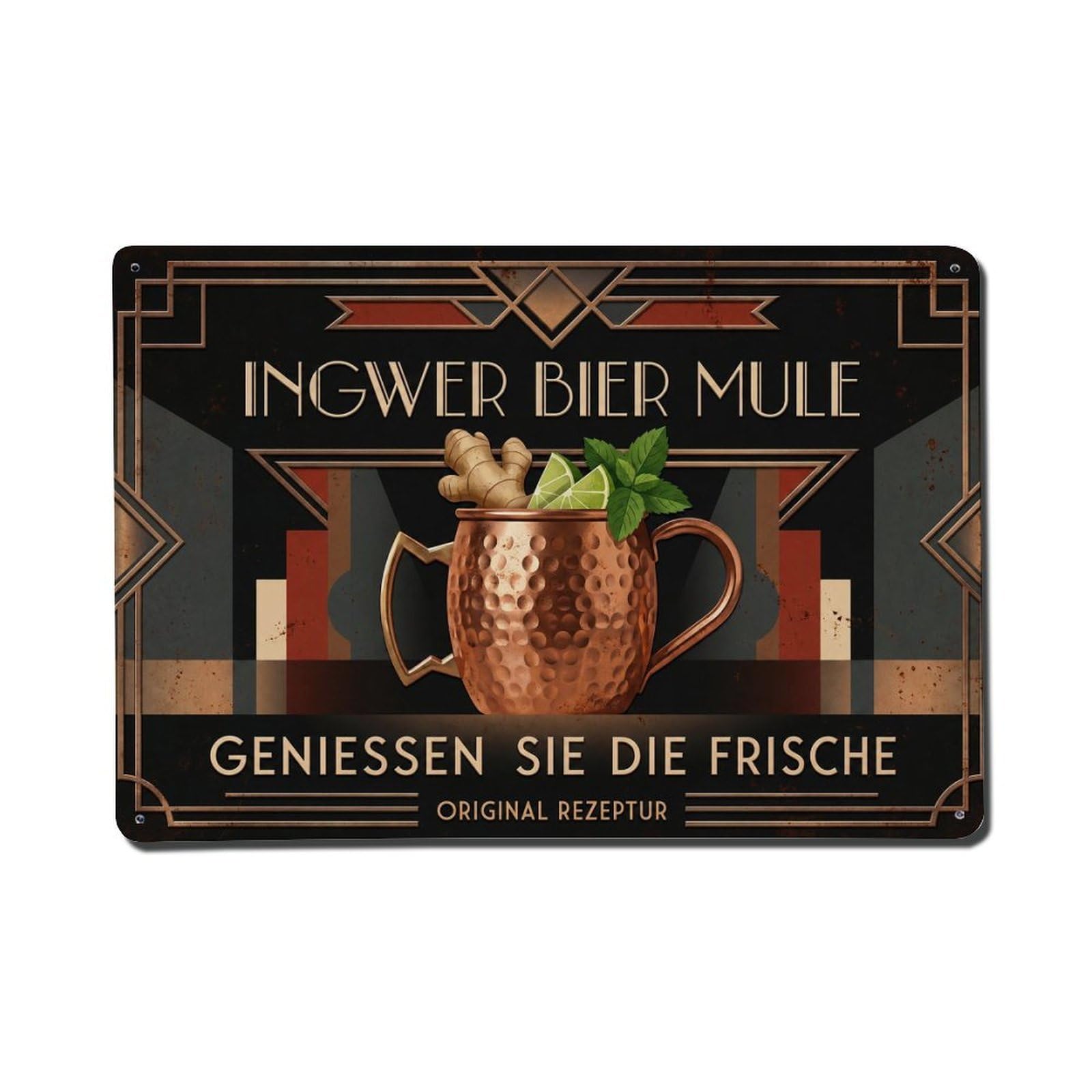 Ginger Beer Mule Rooftop Bartender Drink Recipe Mixology Metal Tin Sign Plaque Wall Decor for Cafe, Man Cave, Club Bar, Office, Home Garden Round Metal Poster 8x12Inch