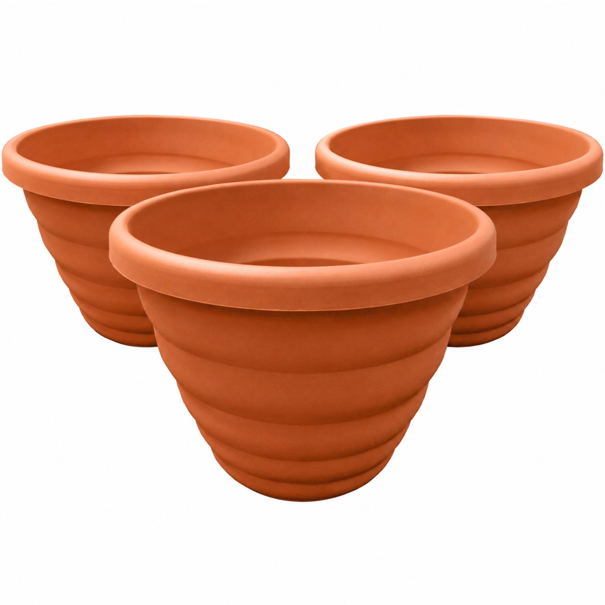 KetoPlastics 3 x 40cm Beehive Round Planters Large Plastic Plant Pots