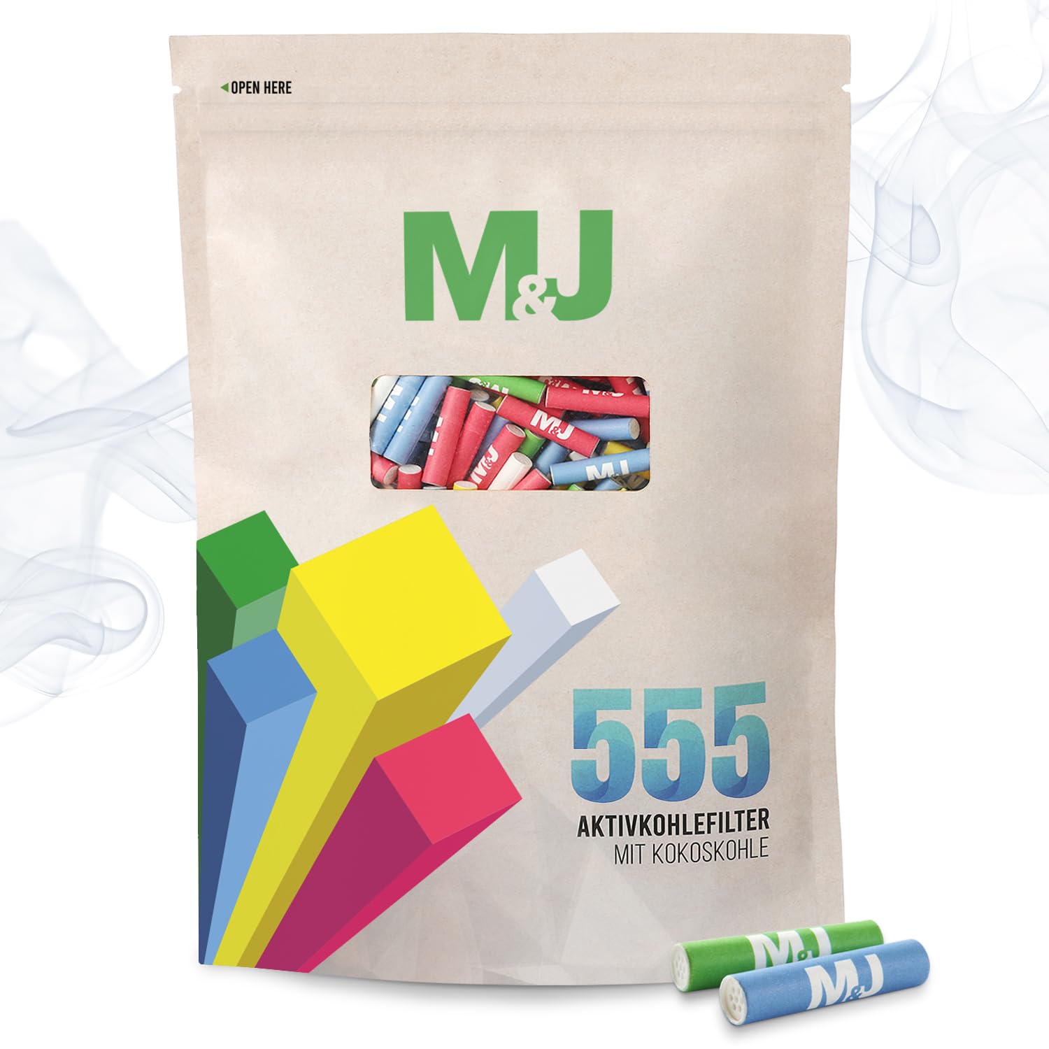 Mari & Juan 555 Aktivkohlefilter 6mm Slim Size I dünne Filter mit Aktivkohle aus Kokosschale, 555 Stück, bunt I Schadstoffärmeres Raucherlebnis