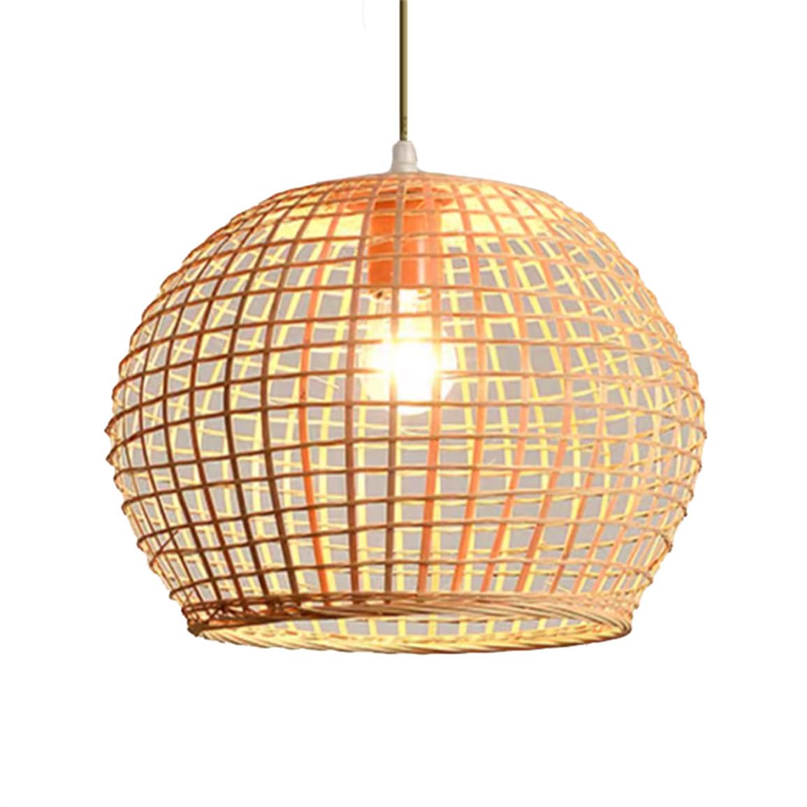 LQZCXMF 1-Lights Boho Bamboo Chandelier Beige Natural Wicker Light Fixture for Kitchen Island Boho Pendant Lamp Bamboo Art Hanging Light Hollow Design for Dining Room Cafe Table Decor E26 Bulb