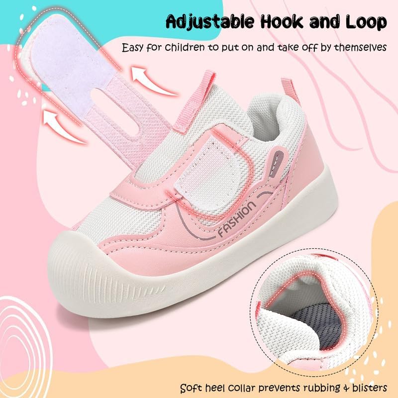 DEEKEY Toddler Boys Girls Tennis Shoes Unisex Kids Slip on Wide Barefoot Shoes Breathable First Walking Shoes Non Slip Lightweight Baby Sneakers Athletic Outdoor Running Shoe with Hook and Loops - Image 6