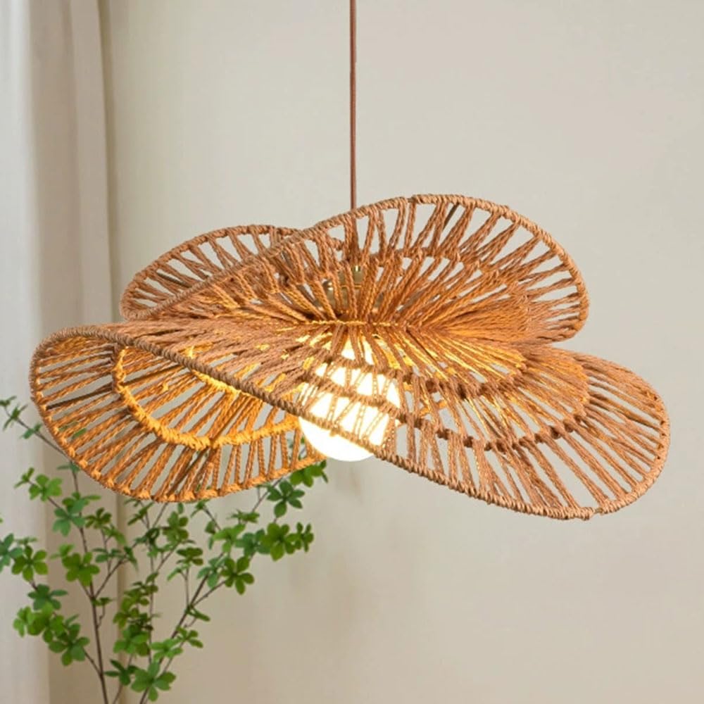 CSSYKV Japanese Wabi-sabi Style Pendant Light E26 Screw - 2-Layer Hemp Rope Light Fixture Bar Counter Decor Chandelier Dining Decorative Large Geometry Weave Light for Living Room Tea Room Study