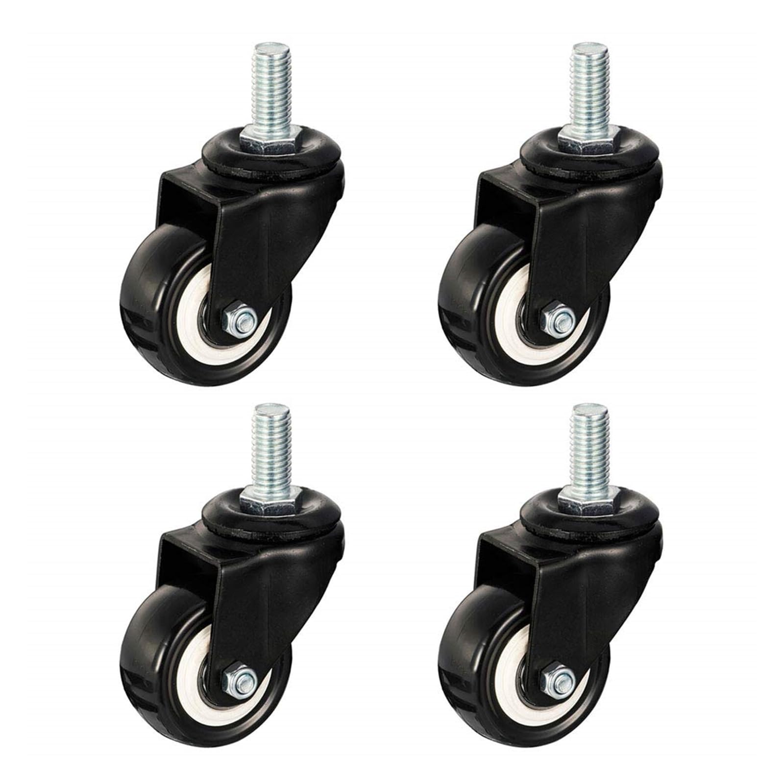 GYRAZXS Heavy Duty Swivel Casters Set of 4 Black Castor Wheels with Threaded Stem Double Bearings and Wear Resistant Design for Workbench
