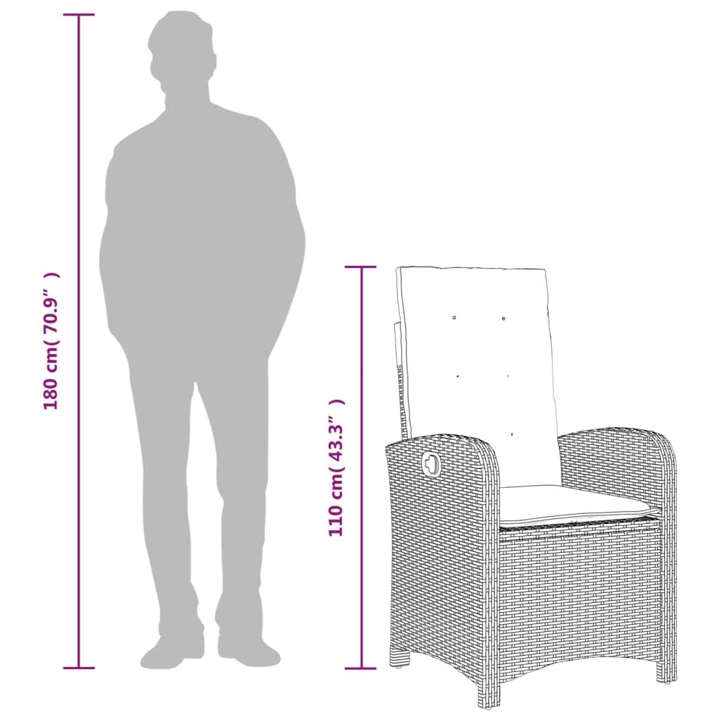 vidaXL Sillón Reclinable de Jardín con Cojines, Silla con Respaldo, Asiento Exterior, Sillón Descanso para Terraza Patio, Ratán Sintético Gris