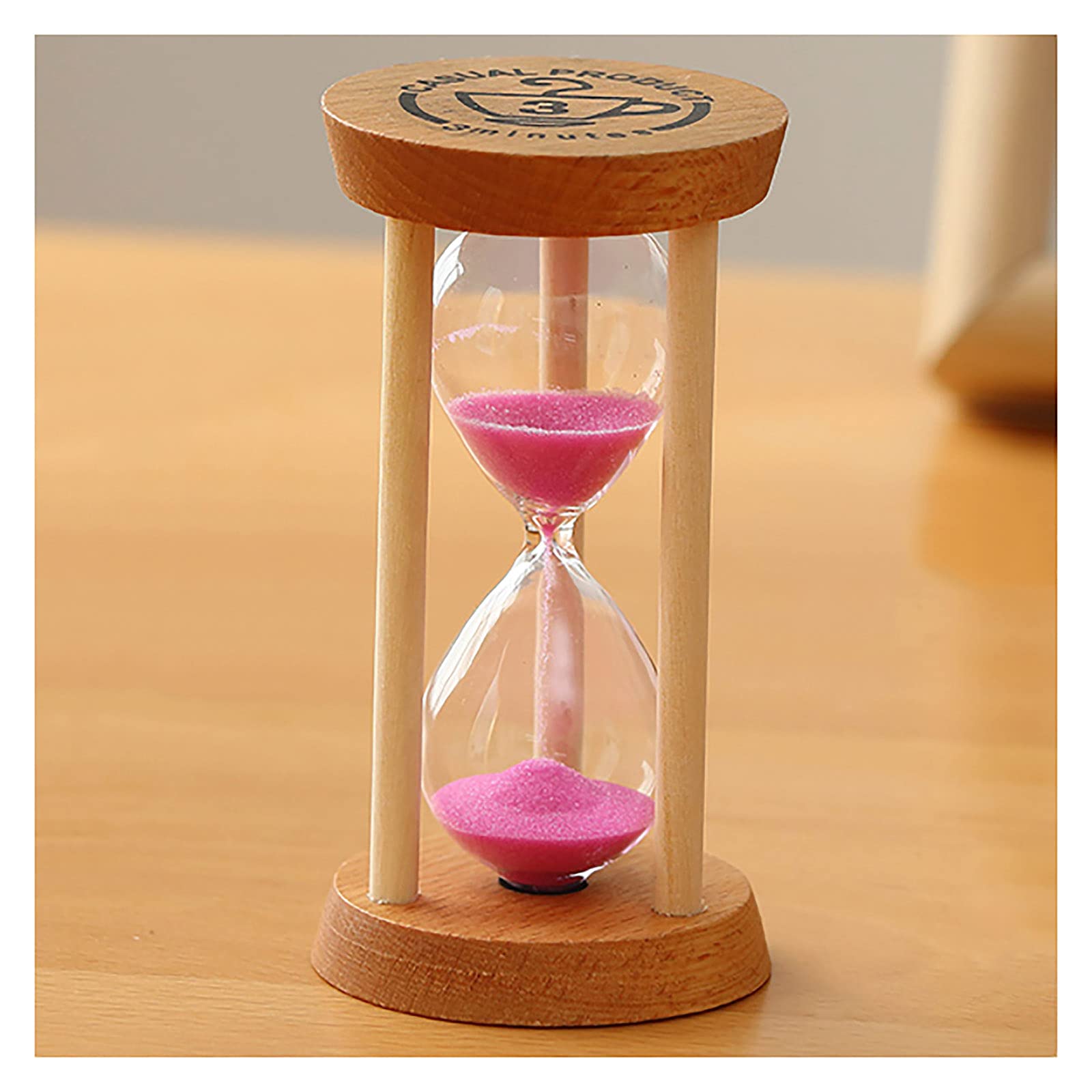 KFGISD, Wooden Hourglass Timer For Children Brushing Teeth Sand Timer 3/5 Minutes,Time Management Assistant,Creative Gift ，Hourglass(Roze,5 minutes (round))