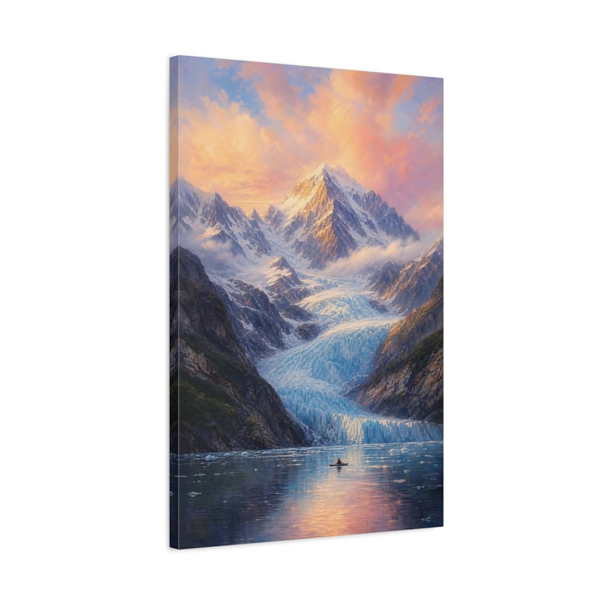 Glacier At Sunset Canvas Print – Living Room, Above Console Table 20×30 inch (50×75 cm) - Vertical / 1.25 inch (3 cm)