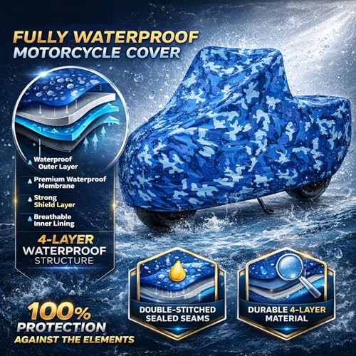 Image of 6X6 Heavy Duty Bike Cover for Raider 125, Water Proof Blue Jungle Print, All-Weather Protection, Waterproof, UV Resistant, Dustproof, Durable Outdoor Motorcycle Body Covers for Daily Use