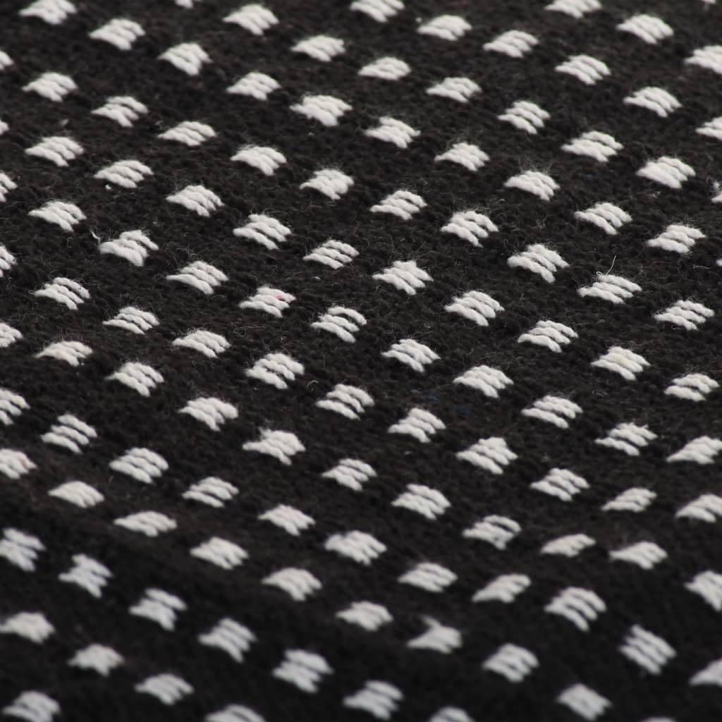 Plaid de algodón negro 220 x 250 cm con borlas | Lavable a máquina a 40 °C, tacto suave, sofá y cama, diseño moderno