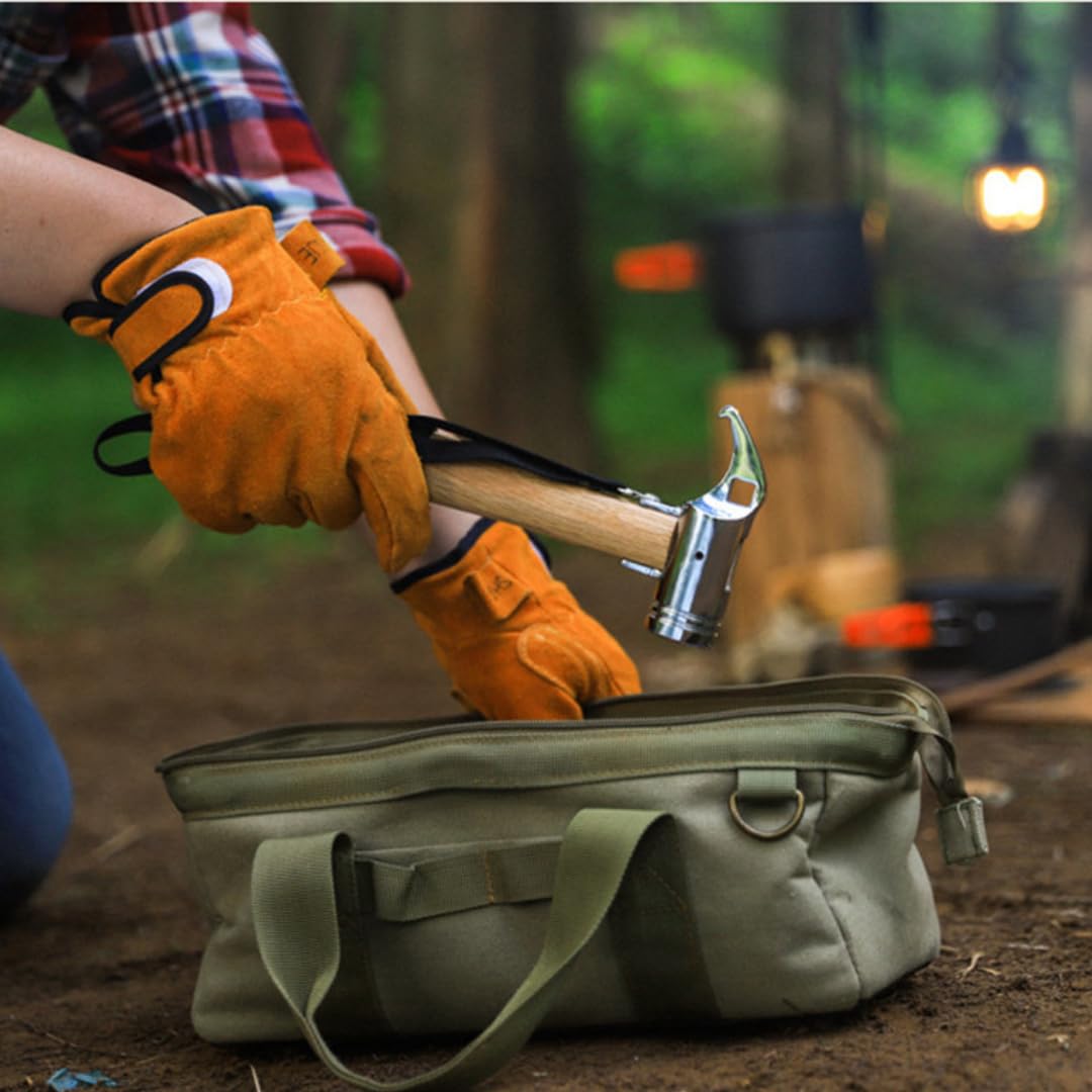 Camping Hammer für Zelt Camping - Hochwertiger Stahl & Massivholzgriff mit Polstergriff - Zeltpfahl Hammer und Abzieher mit Sicherheitsgurt, robuster Campinghammer für Zeltheringe (Stahlguss)