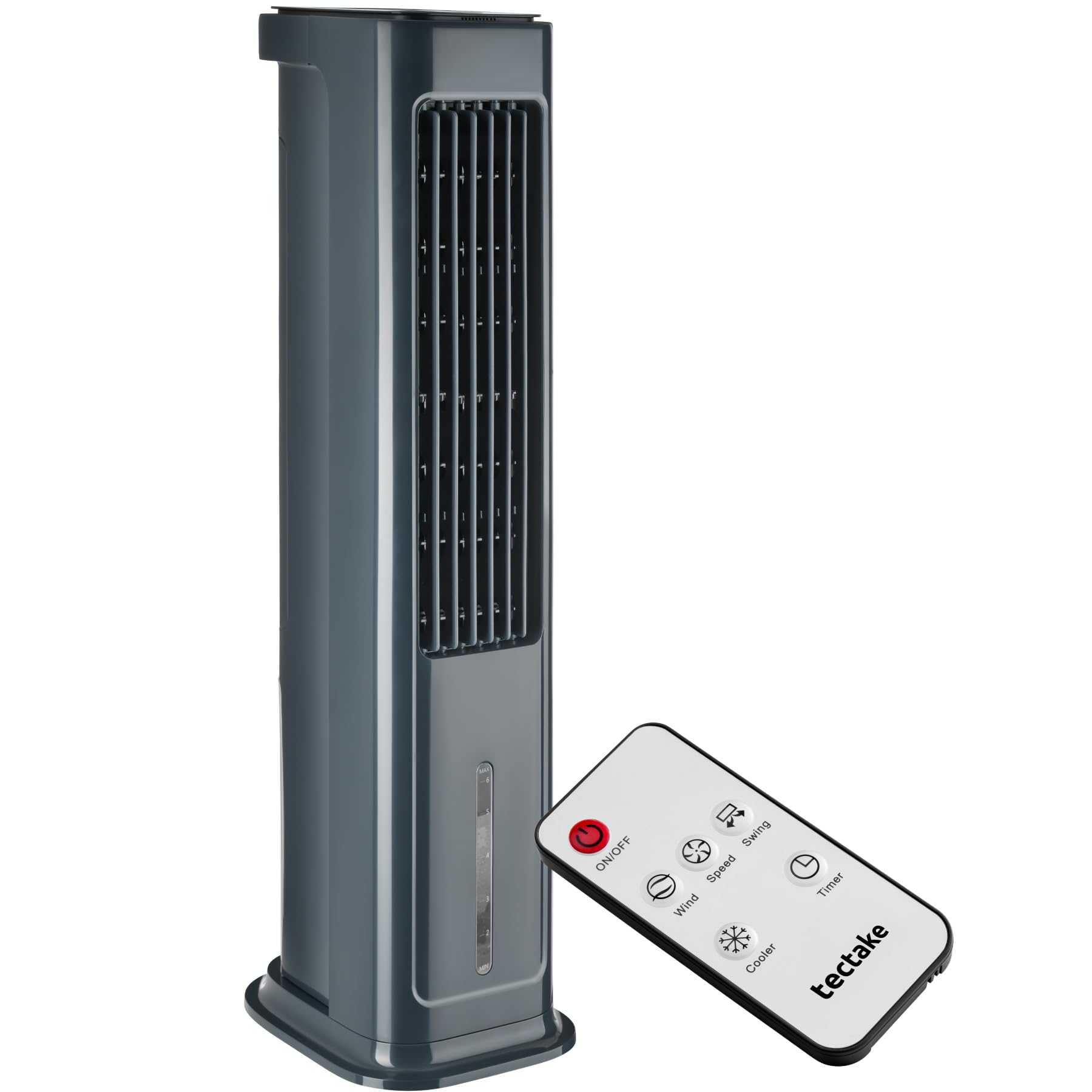 tectake® Ventilador de Pie 4 en 1, Aire Acondicionado Portatil con Oscilación, Climatizador Portatil con Depósito 5L, Ventilador Silencioso con Temporizador 12h y 3 Modos y Velocidades - Antracita