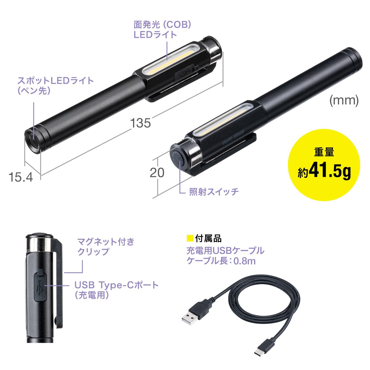 Amazon.co.jp: イーサプライ LED ペンライト 2WAY 面発光 スポット